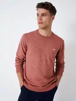 Crew Clothing Mouline Crew Neck Jumper, Red, Size XL, Men