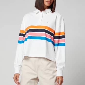 Tommy Jeans Womens Tjw Bxy Crop Stripe Polo Ls - White/Multi - XS