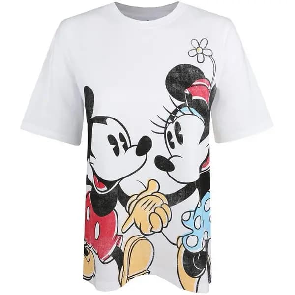 Disney Mickey & Minnie Mouse In Love Cotton T-Shirt White
