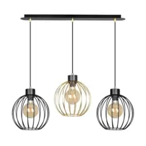 Pineta Black/Gold Bar Pendant Ceiling Light 3x E27