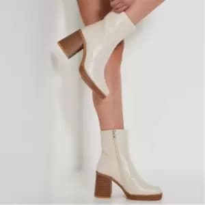 I Saw It First Chunky Faux Leather Heeled Ankle Boots - Cream