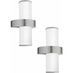Loops - 2 pack IP44 Outdoor Wall Light Stainless Steel & Silver 2x 60W E27 Lamp