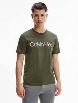 Calvin Klein Cotton Front Logo T-Shirt - Dark Olive, Dark Olive Size M Men