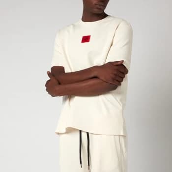 HUGO Mens Relaxed Fit Red Logo T-Shirt - Natural - L