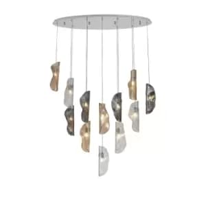 Marilla Oval Ceiling Pendant 2m, 12 Light G9, Polished Chrome, Clear & Amber & Smoked Glass