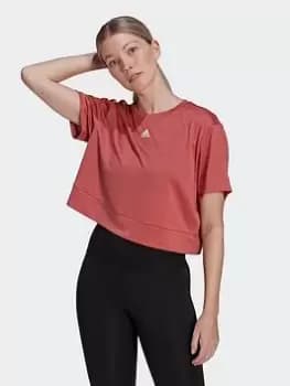 adidas Yoga Studio Crop Tee, Light Red, Size L, Women