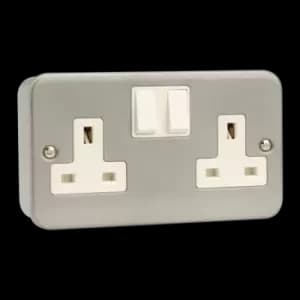 Click Scolmore Essentials Metal Clad 2 Gang Double Pole 13A Switched Socket (No K/O) - CL036B