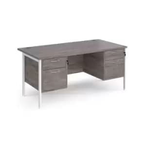 Maestro 25 straight desk 1600mm x 800mm with two x 2 drawer pedestals - white H-frame leg and grey oak top