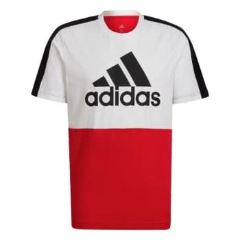 adidas Essentials Colorblock Single Jersey T-Shirt Mens - White / Scarlet