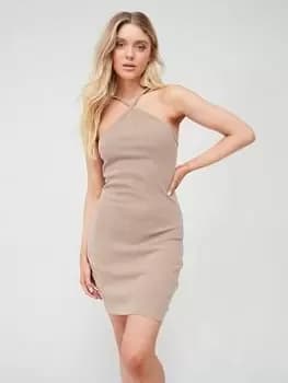 Calvin Klein Jeans Waffle Halter Dress - Beige, Beige Size M Women