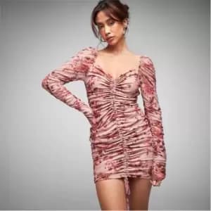 Missguided Floral Print Ruched Mesh Mini Dress - Multi