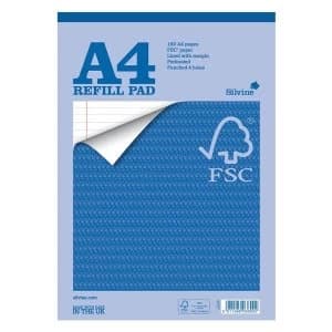 Silvine Refill Pad (A4) FSC Paper Feint Headbound (80 Sheet) Ruled Margin 4-Hole Punched - Pack 5