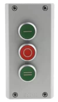 Eaton Momentary Enclosed Push Button - 3NO/3NC, Plastic, 3 Cutouts, Green/Red/Green, I/O/II, IP69K