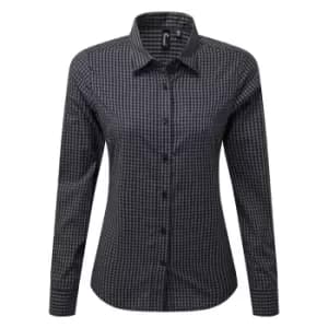 Premier Womens/Ladies Maxton Check Long Sleeve Shirt (L) (Steel/Black)