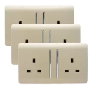 Trendi Switch 2 Gang 13 amp long switched Plug Socket in Screwless Gold (3 Pack)