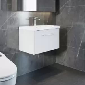 Hudson Reed Juno Wall Hung 1-Drawer Vanity Unit with Basin 1 600mm Wide - White Ash