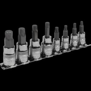 Sealey 8 Piece 1/4" & 3/8" Drive Lock On Hexagon Socket Bit Set Imperial Combination