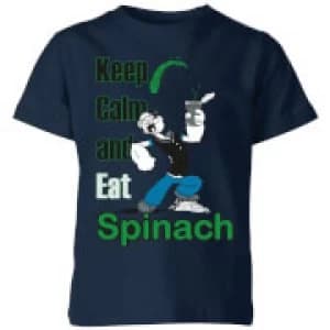 Popeye Keep Calm And Eat Spinach Kids T-Shirt - Navy - 11-12 Years