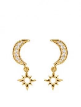 Simply Silver Sterling Silver 12Ct Yellow Gold Moon & Stars Drop Earrings