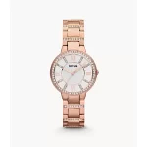 Fossil Womens Virginia Rose-Tone Stainless Steel Watch - Rose Gold