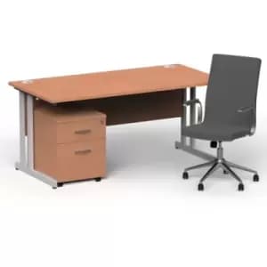 Impulse 1600/800 Silver Cant Desk Beech + 2 Dr Mobile Ped & Ezra Grey