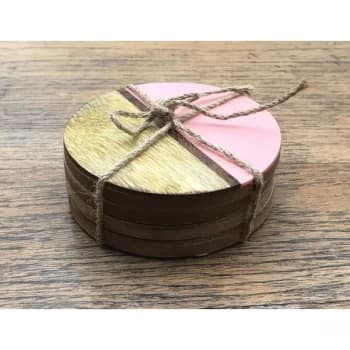 Set Of 4 Round Two Toned Wooden Coasters - Pink