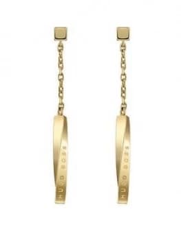 Boss Signature Gold Plated Long Stainless Steel Earrings