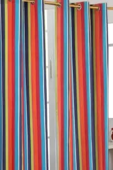 Multi Stripes Ready Made Eyelet Curtain Pair