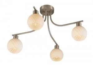 Semi Flush Ceiling 4 Light E14 Satin Nickel, Round Swirl Pattern Fosted Glass
