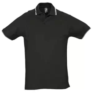 SOLS Mens Practice Tipped Pique Short Sleeve Polo Shirt (L) (Black/White)