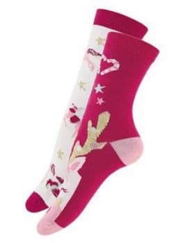 Monsoon Girls 2 Pack Festive Reinicorn Socks - Red