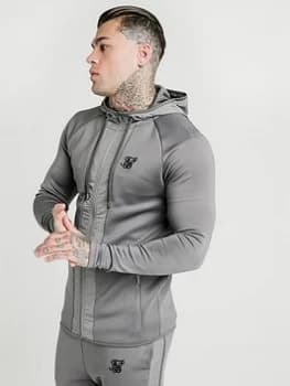SikSilk Creased Nylon Zip Through Hoodie - Grey