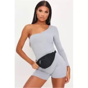 I Saw It First Grey Marl Basic One Shoulder Unitard - Grey