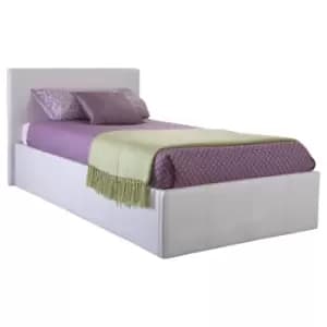 Side Lift Ottoman Bed Single Faux Leather White