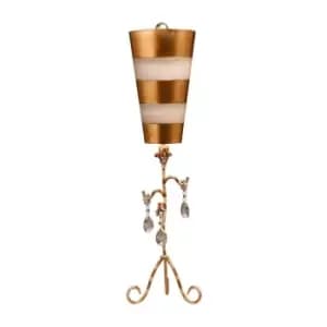Table Lamp Cream & Gold Stripes Tapered Shades Hanging Crystals LED E27 60W