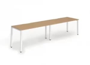 Single White Frame Bench Desk 1200 Oak (2 Pod)