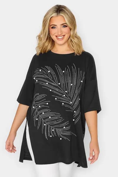 Yours Embellished T-Shirt Black