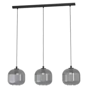Eglo Mantunalle Three Light Smoked Black Glass Pendant
