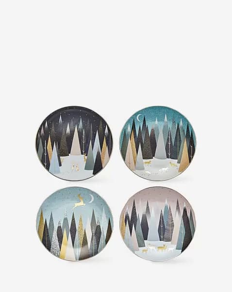 Sara Miller Frosted Pines 4 Plates