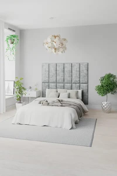 Aspire EasyMount Wall Mounted Upholstered Panels, Modular DIY Headboard in Distressed Velvet Fabric (Pack of 8) Stone