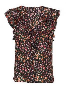 Wallis Ditsy Ruffle Shell Top - Black, Size 10, Women