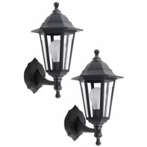 Minisun - 2 x Traditional Black Outdoor Security IP44 Rated Wall Light Lanterns - No Bulbs