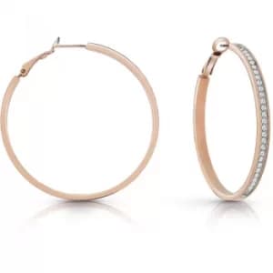GUESS rose gold plated 50mm front Swarovski crystal pav hoop earrings.