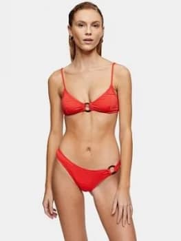 Topshop Seersucker Ring Bikini Top - Red