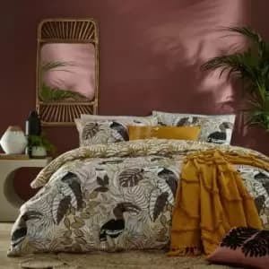 Furn - Tocorico Exotic Birds Print Reversible Duvet Cover Set, Natural, Double