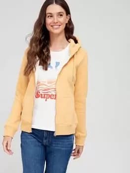 Superdry Vintage Logo Embroidered Zip Hoodie - Yellow, Yellow, Size 12, Women