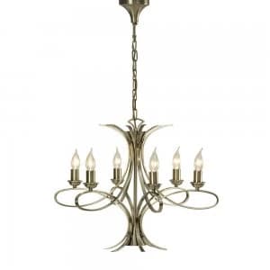6 Light Multi Arm Ceiling Pendant Chandelier Brushed brass effect plate, E14