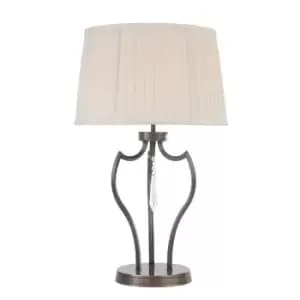 Table Lamp Cut Glass Droplet Ivory Pleated Shade Dark Bronze LED E27 60W