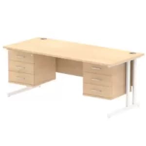 Impulse 1800 Rectangle White Cant Leg Desk MAPLE 2 x 3 Drawer Fixed Ped