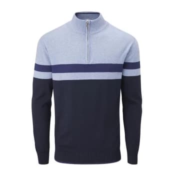 Oscar Jacobson Cotton Zip Neck Sweater - Navy